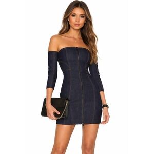 cinq a sept Off-Shoulder Dark Indigo Denim Mini Dress